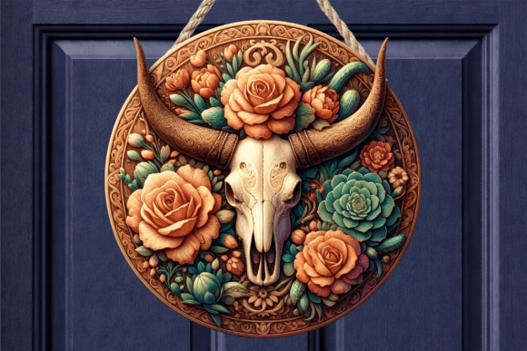Boho Bull Skull Peach Floral Door Sign Review