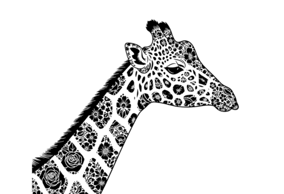 Floral Giraffe Head Black and White Art Review