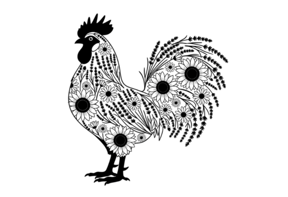 Floral Rooster Silhouette Vector Art Review