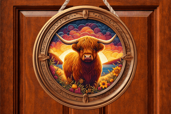 Highland Cow Sunset Floral Door Sign Review