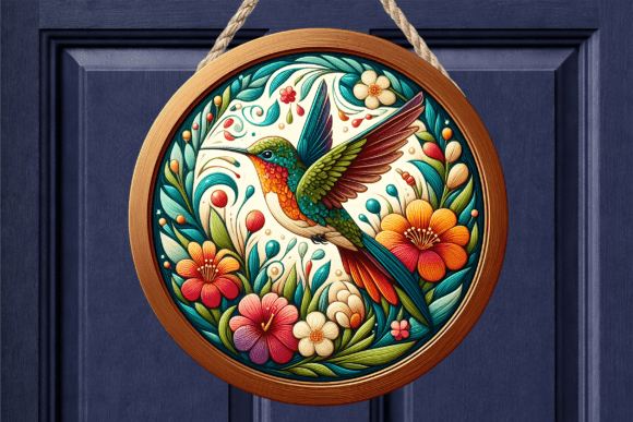 Hummingbird Floral Garden PNG Door Sign