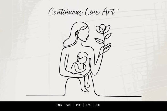Mother and Baby Floral Line Art Review