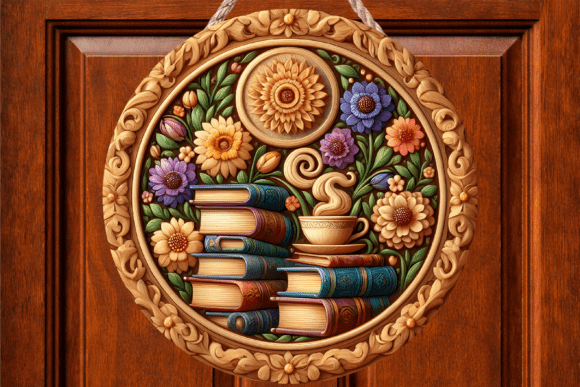 Vintage Bookish Coffee Floral Door Sign
